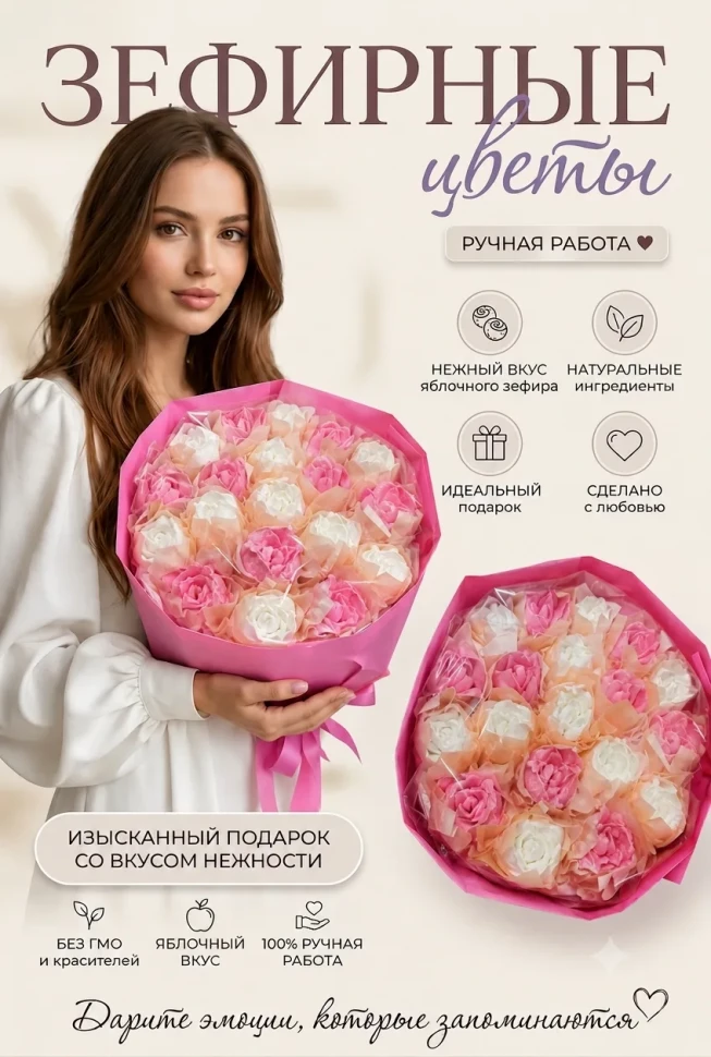  Букет Зефирный Размер XL бело-розовый,350г в Перми
